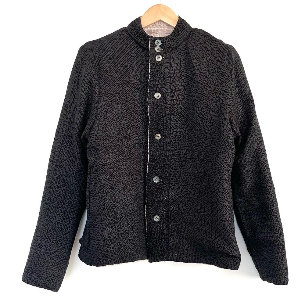 Anne Carson Reversible Textured Puffy Button Up Coat